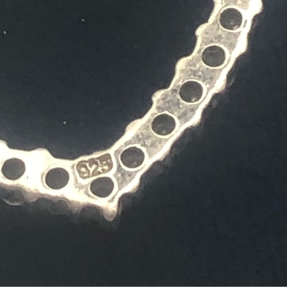 𝅺vtg Sterling Silver & Cz Stone Tilted Slanted Heart Pendant w Chain 16” & 1” - Picture 6 of 9